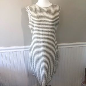 REISS Cream, Blue & Metallic Gold striped sleeveless dress
